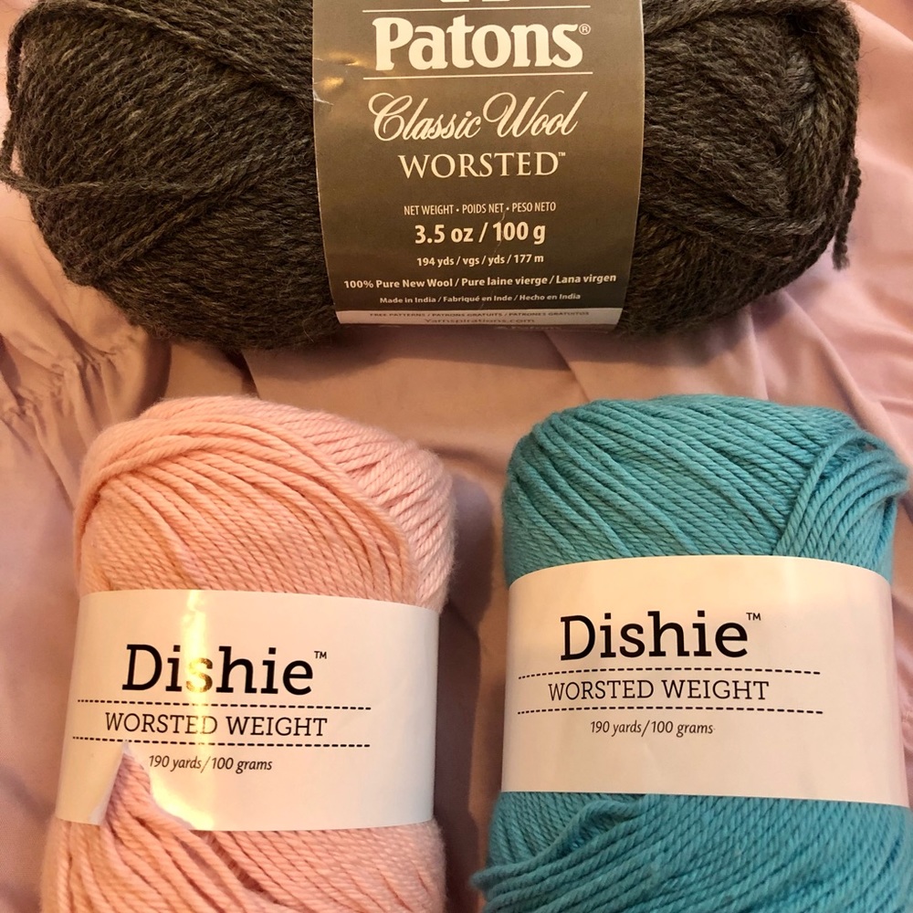 3 balls of yarn. Wool and cotton.